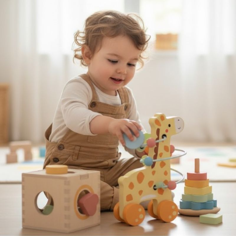 3-in-1 Houten Giraffe Speelset