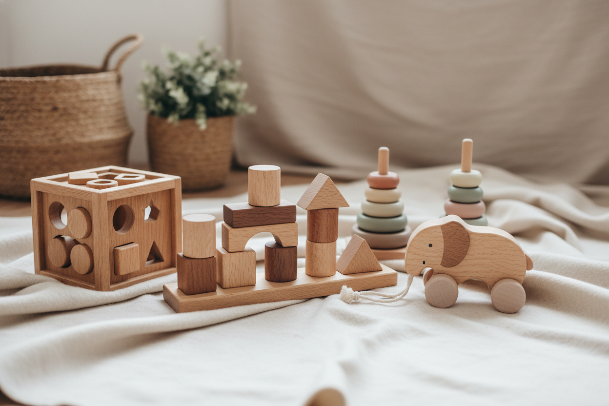 cadeau 1 jaar met houten speelgoed, geen plastic